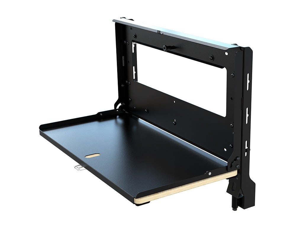 Table rabattable pour plateau coulissant de benne