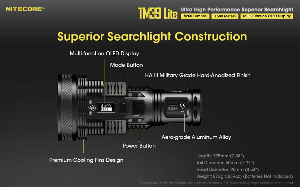 Lampe torche Nitecore TM39 Lite 5200 lumens 1500 m